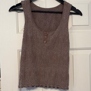BKE Taupe Knit Scoop Neck Tank with Button Placket